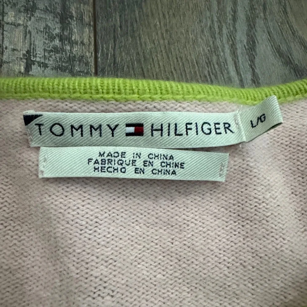 Tommy Hilfiger Pink Argyle Sweater Wool Cashmere Blend Womens L Y2K Preppy Knit